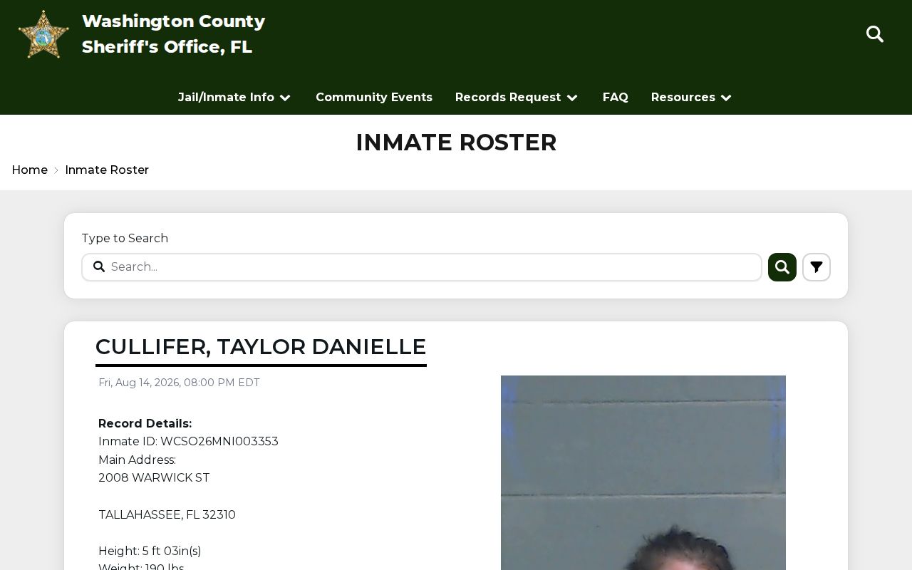 Washington County jail roster booking search