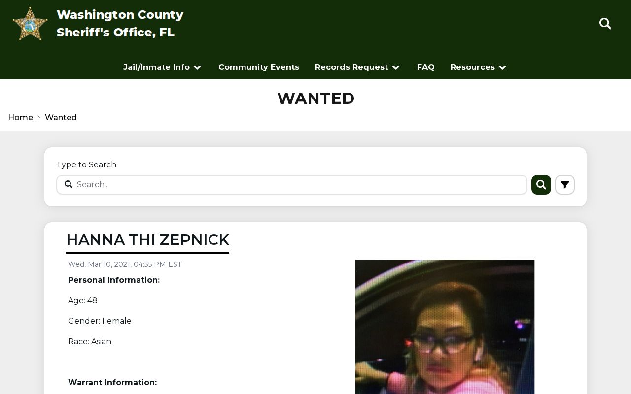 Washington County most wanted search and warrant list interface