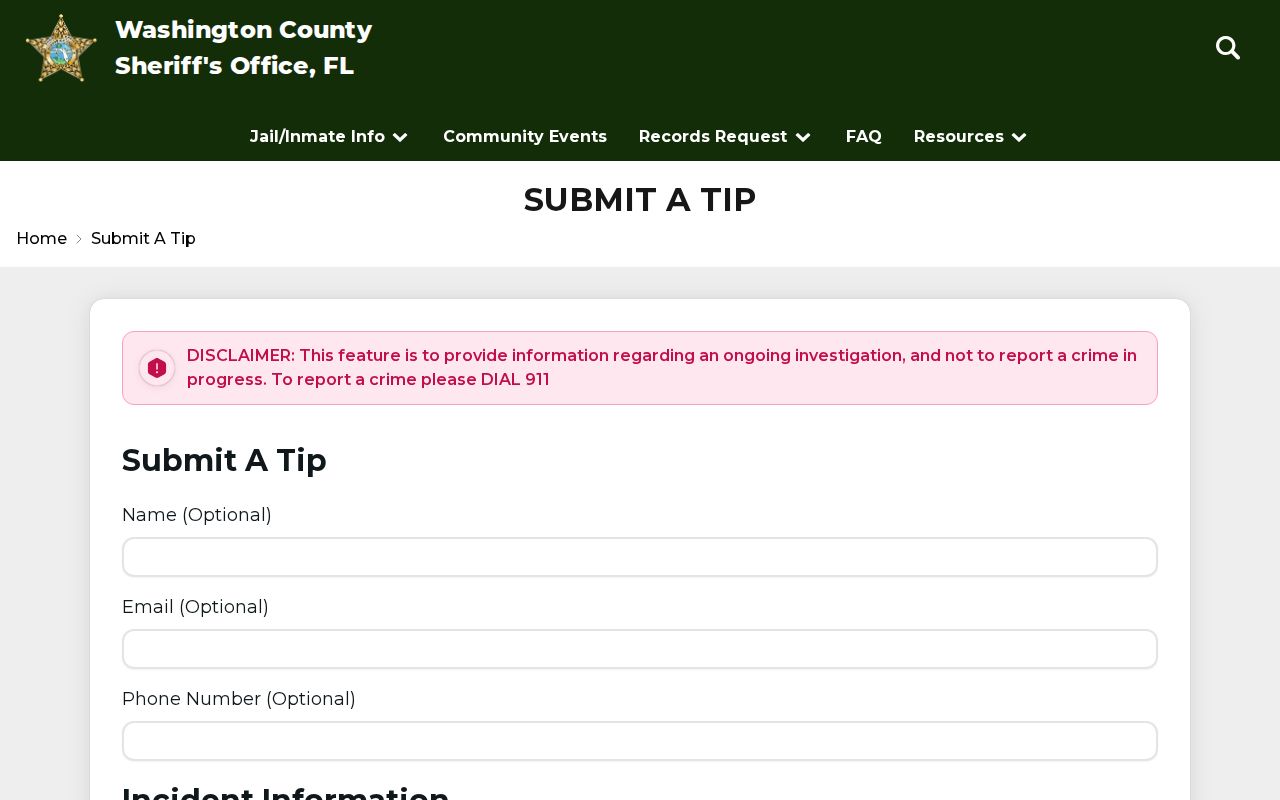 Washington County Sheriff's Office wanted-person tip form