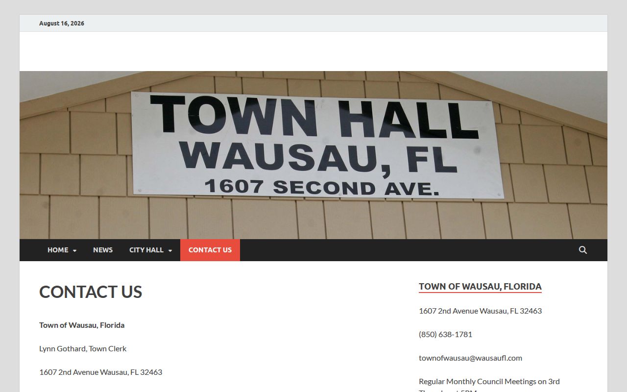 Wausau Town Hall contact page for municipal records in Washington County